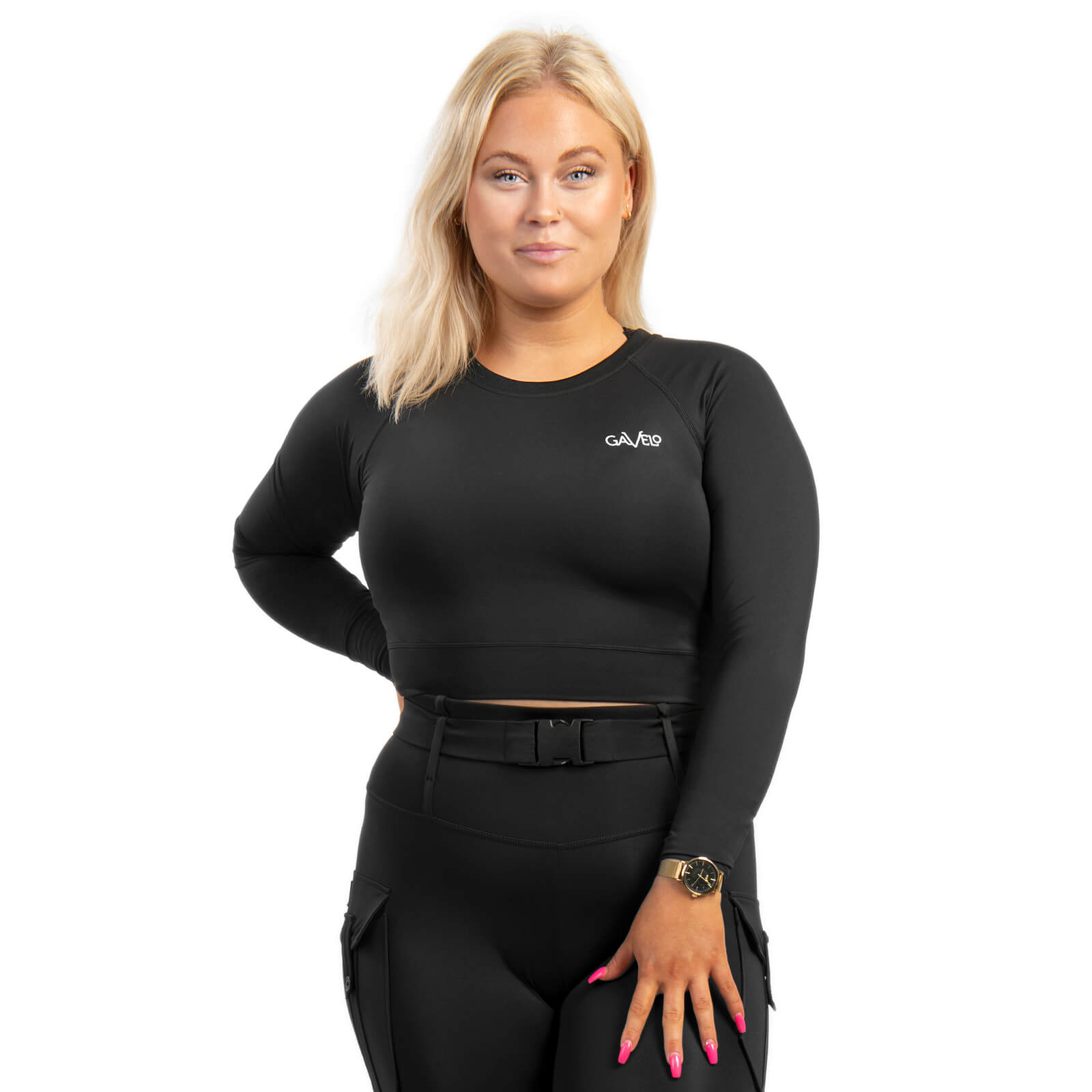 Tjek Cropped Longsleeve, sort, Gavelo på SportGymButikken.dk