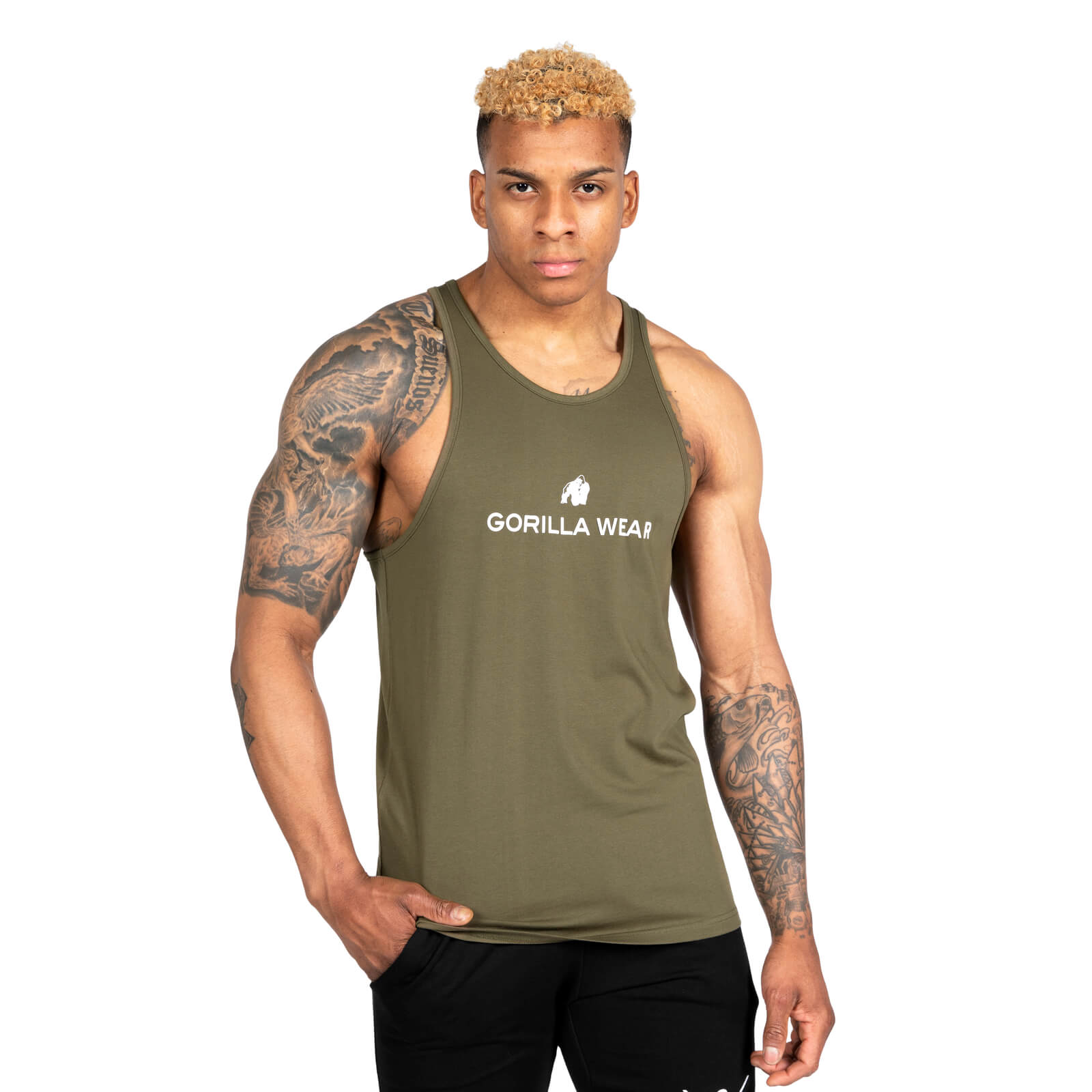 Carter Stretch Tank Top, army green, Gorilla Wear