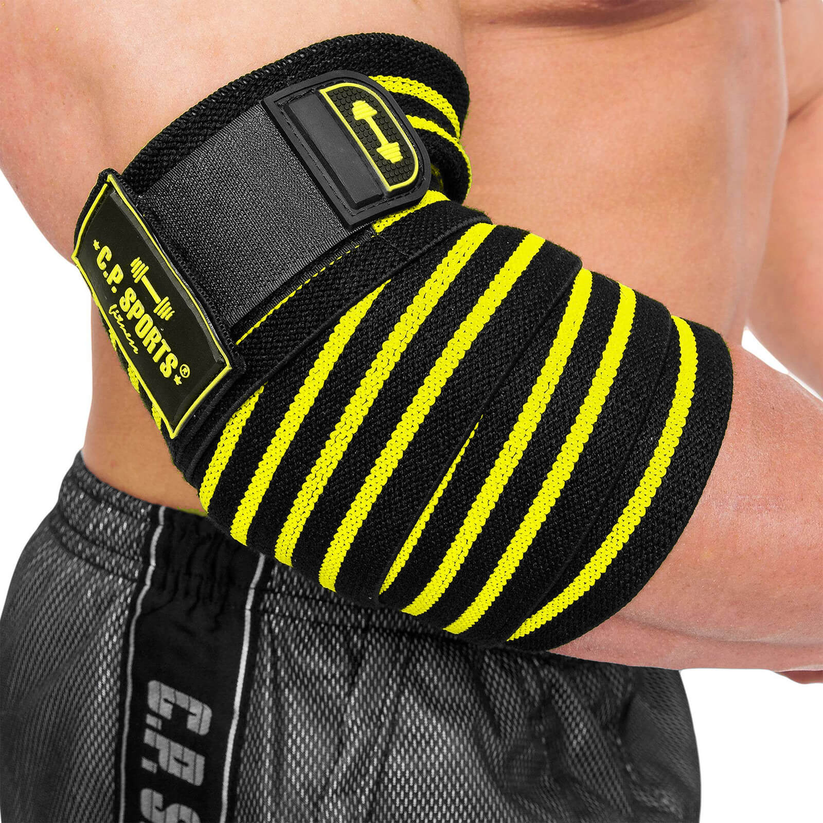 Tjek Elbow Wraps Pro, sort/gul, CP Sports på SportGymButikken.dk