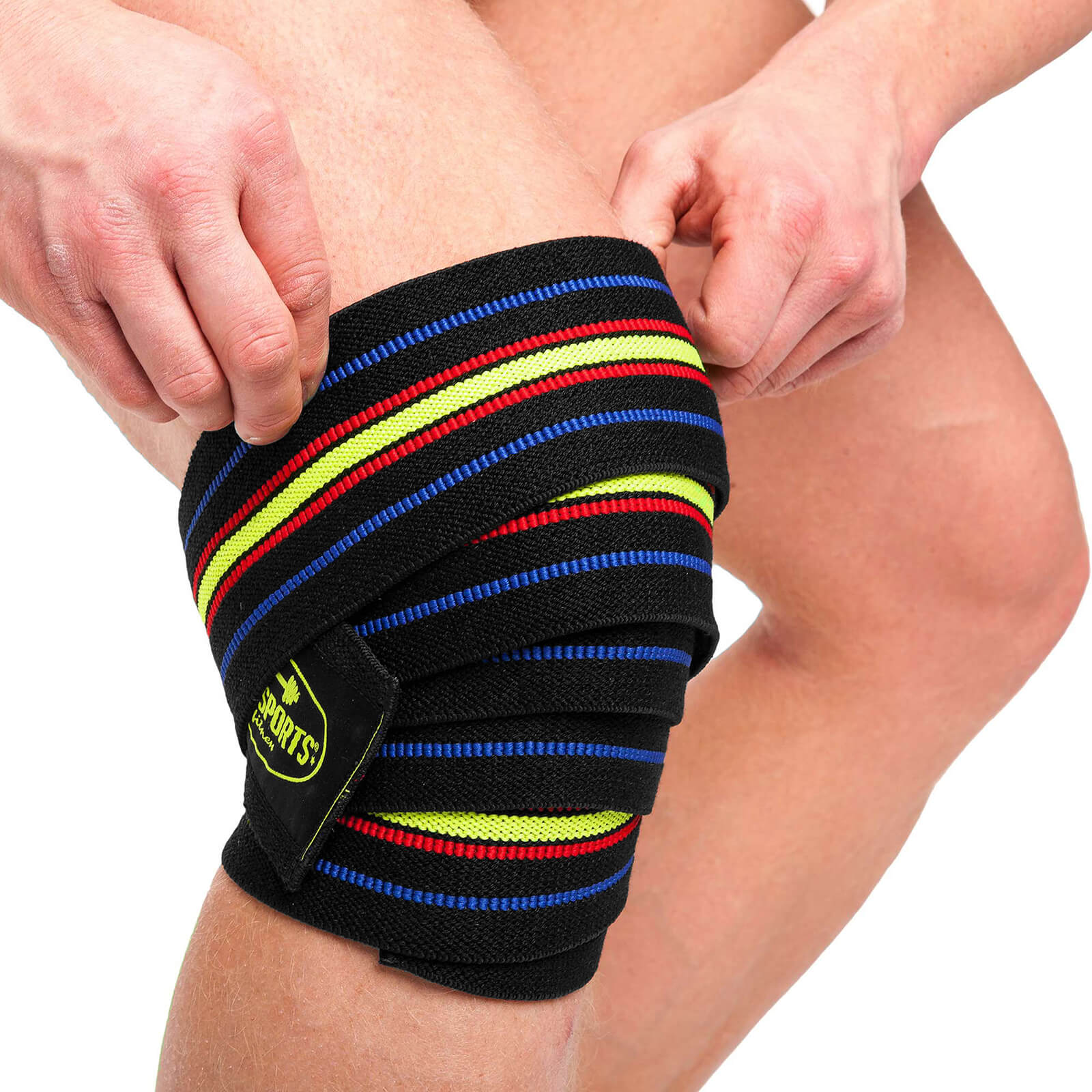 Se Knee Wraps, sort/blå-rød-gul, CP Sports på SportGymButikken.dk