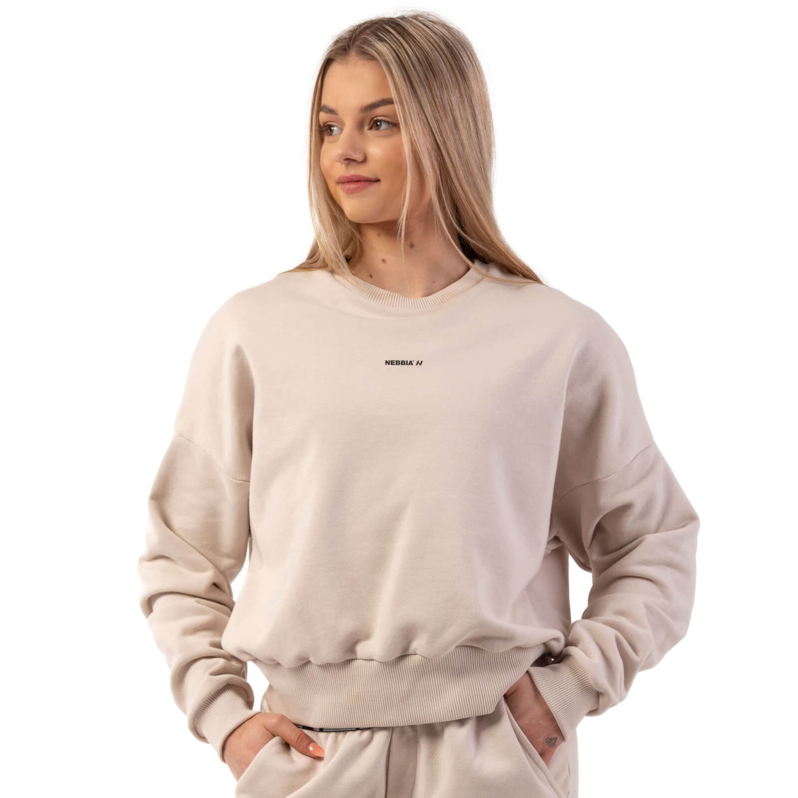 Tjek Loose Fit Sweatshirt ''Feeling Good'', creme, Nebbia på SportGymButikken.dk