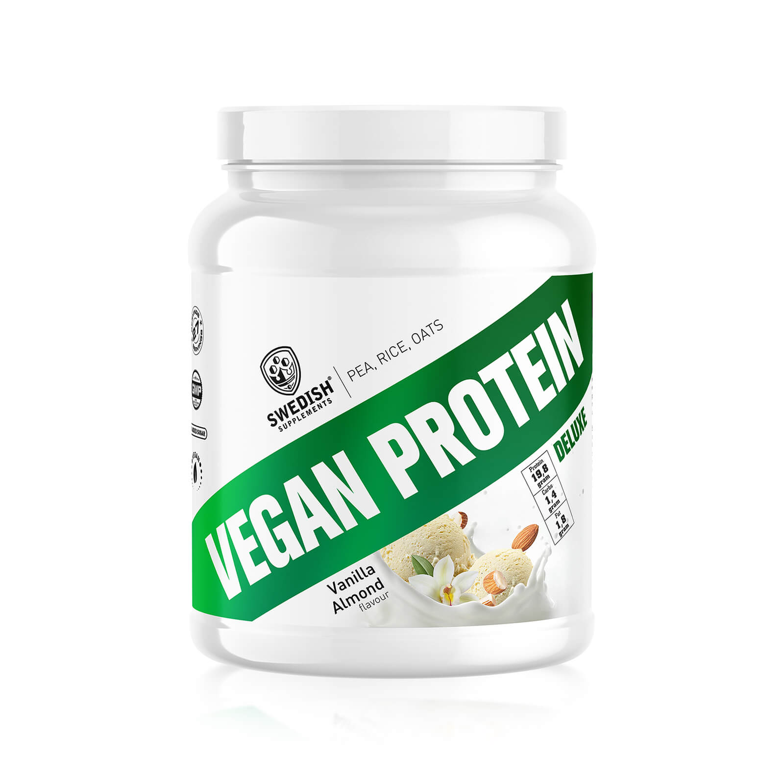 Tjek Vegan Protein Deluxe, 750 g, svenske kosttilskud på SportGymButikken.dk