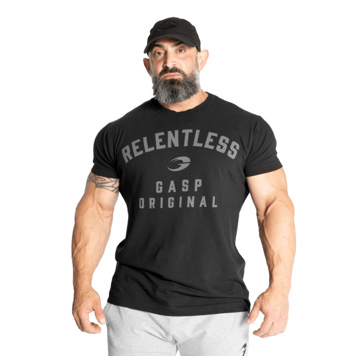 Tjek den Relentless Skull Tee, vasket sort, GASP på SportGymButikken.dk