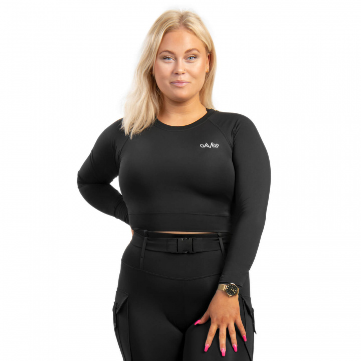 Tjek Cropped Longsleeve, sort, Gavelo på SportGymButikken.dk