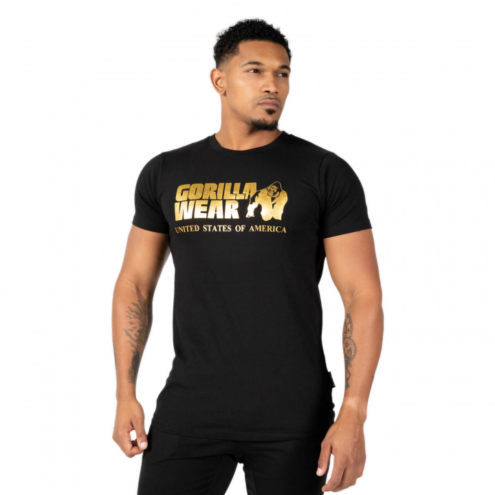 Tjek den klassiske T-shirt, sort/guld, Gorilla Wear på SportGymButikken.dk